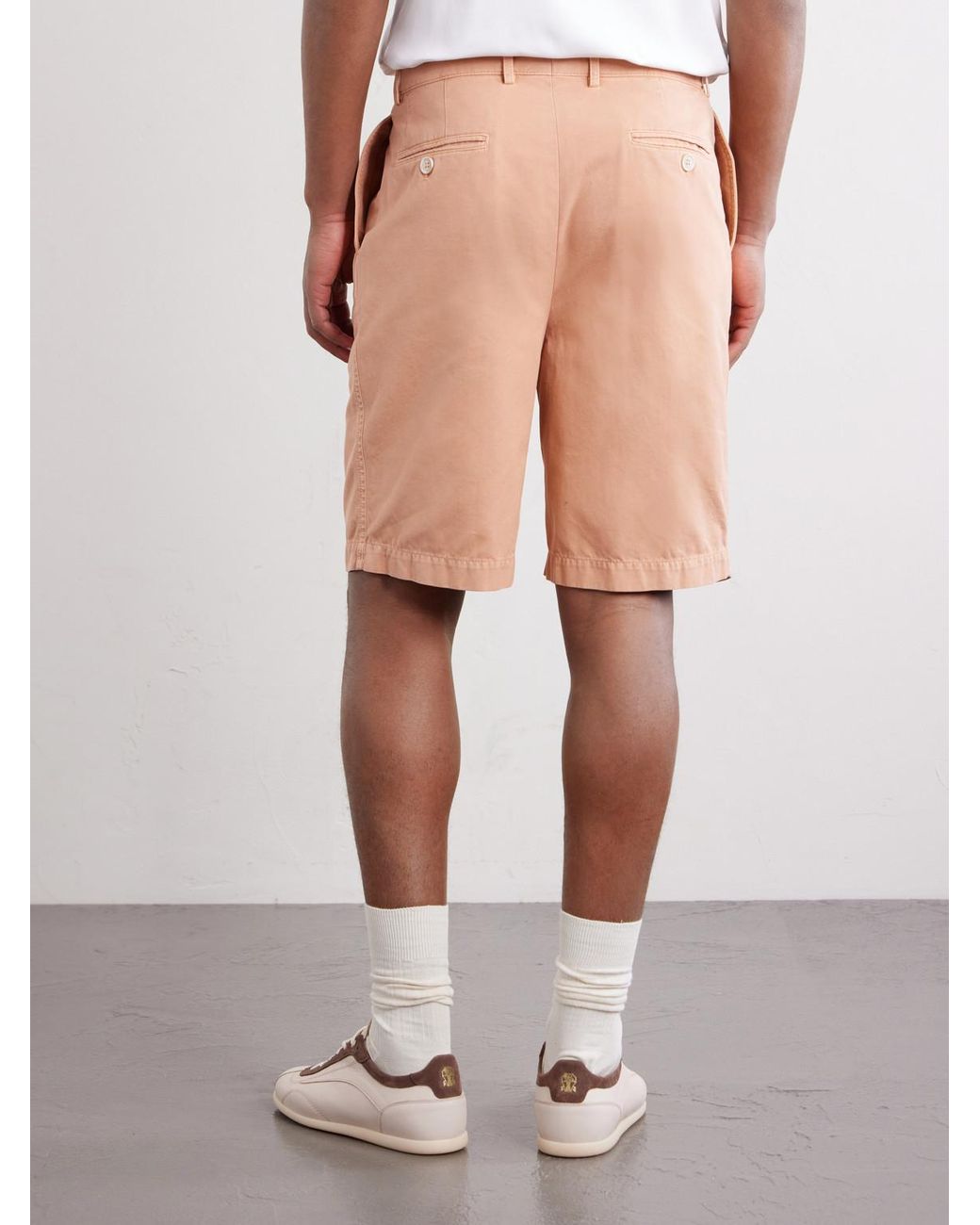 Brunello Cucinelli White Straight-Leg Pleated Cotton Shorts for men