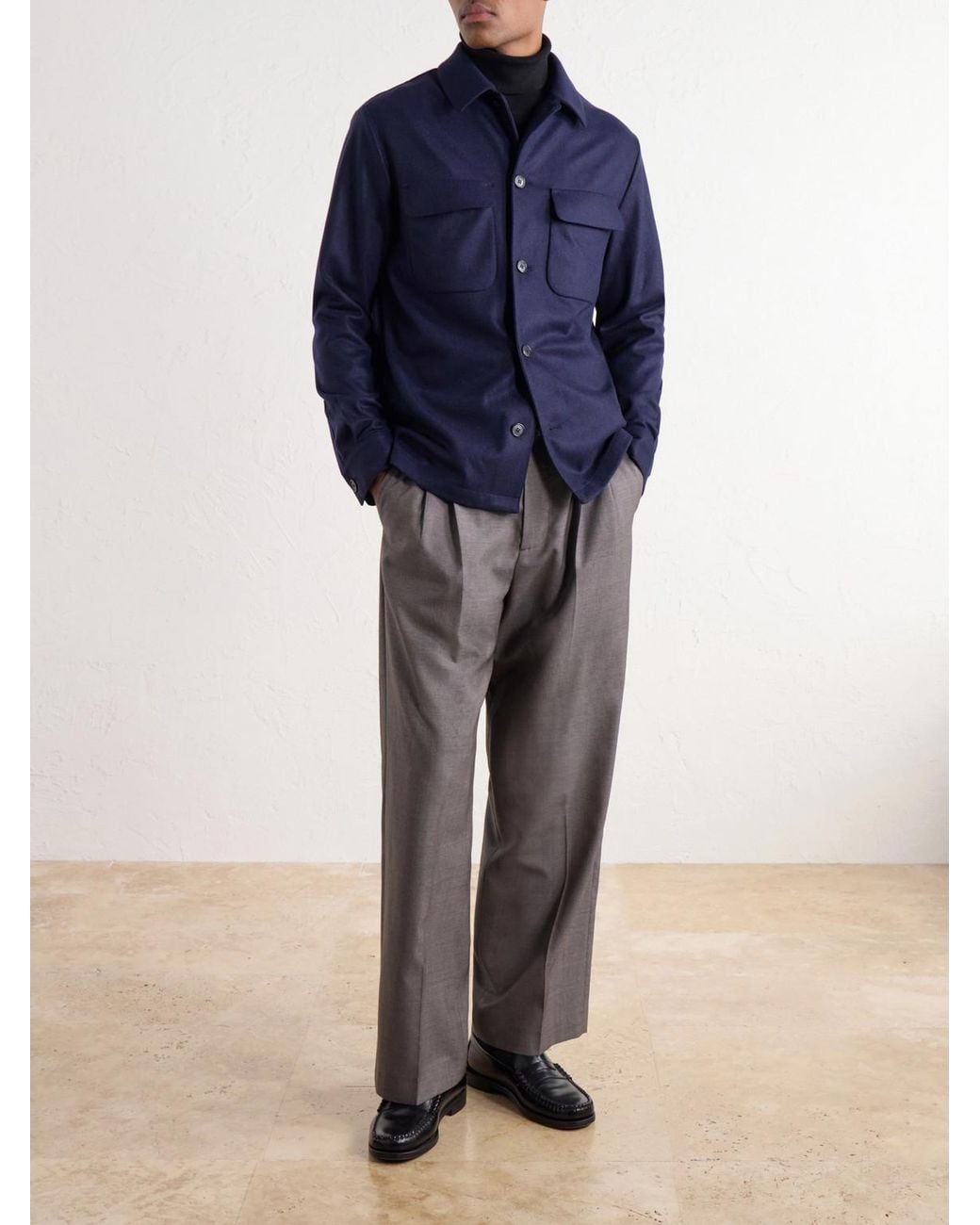 Slowear Blue Incotex Cashmere-Felt Overshirt for men