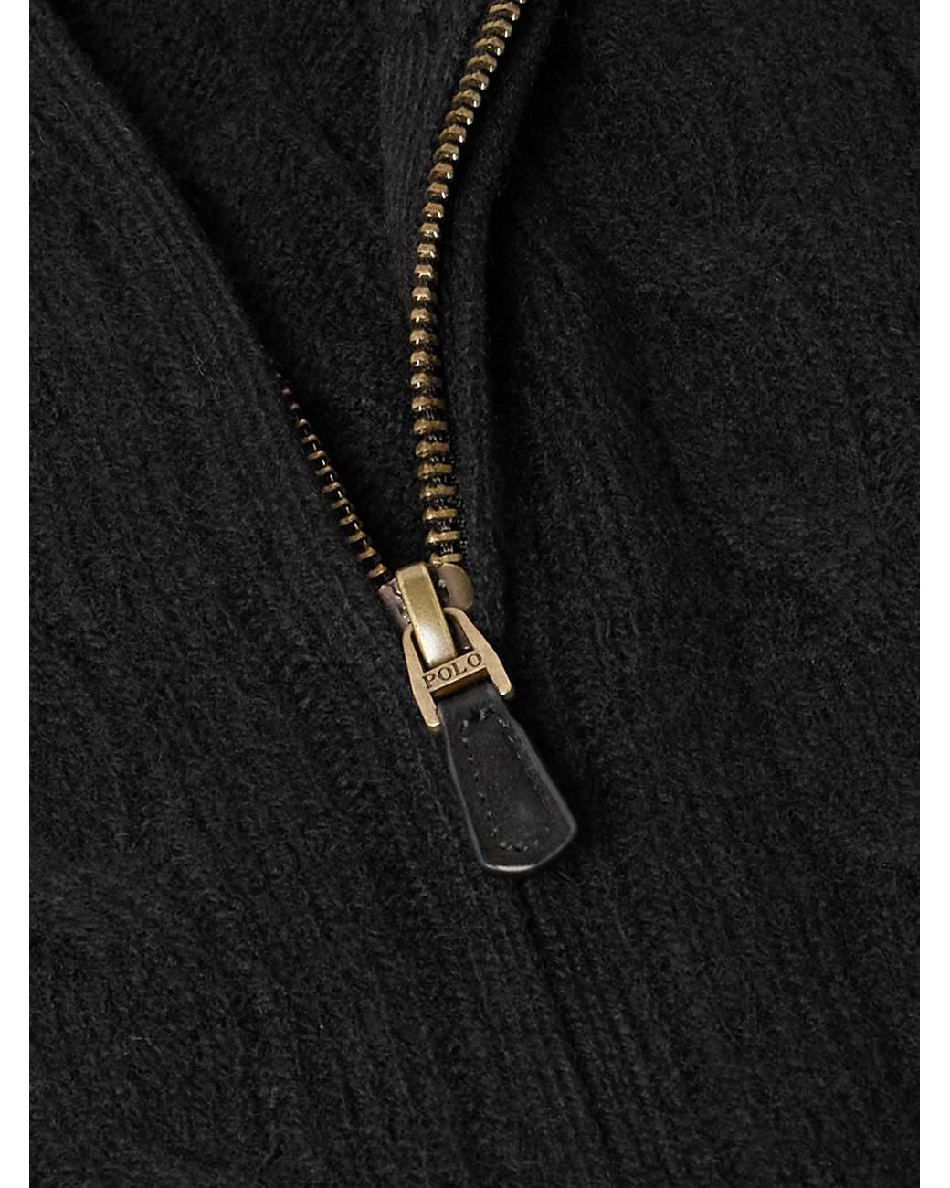 Polo Ralph Lauren Black Logo-embroidered Cable-knit Wool And Cashmere-blend Half-zip Sweater for men