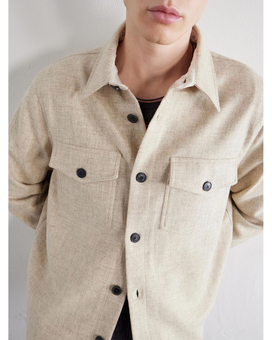 Portuguese Flannel Natural Wool-Tweed Overshirt for men
