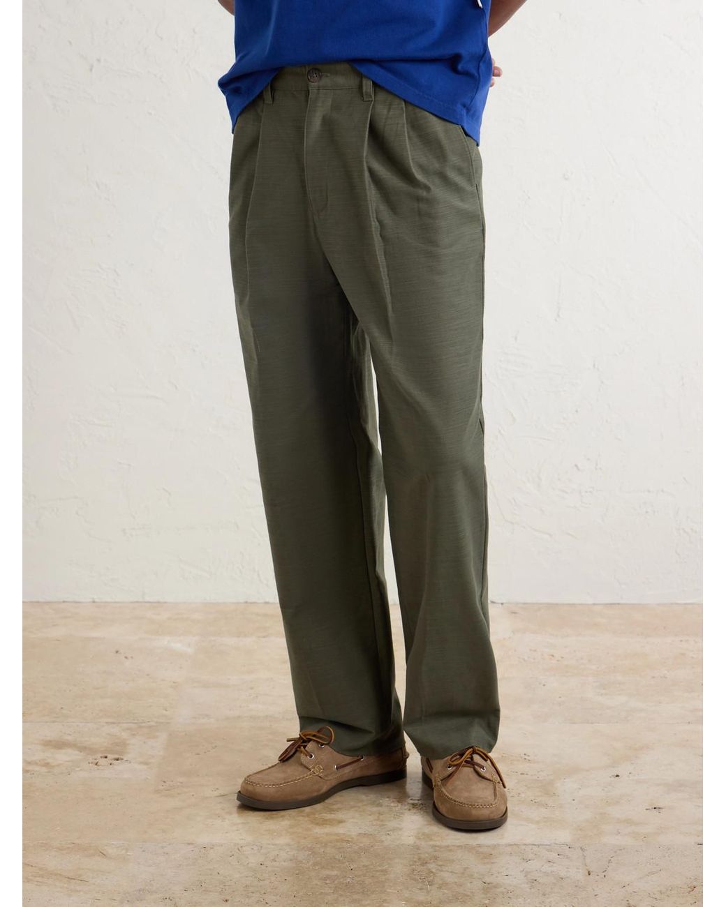 Aimé Leon Dore Green Straight-Leg Pleated Cotton Trousers for men