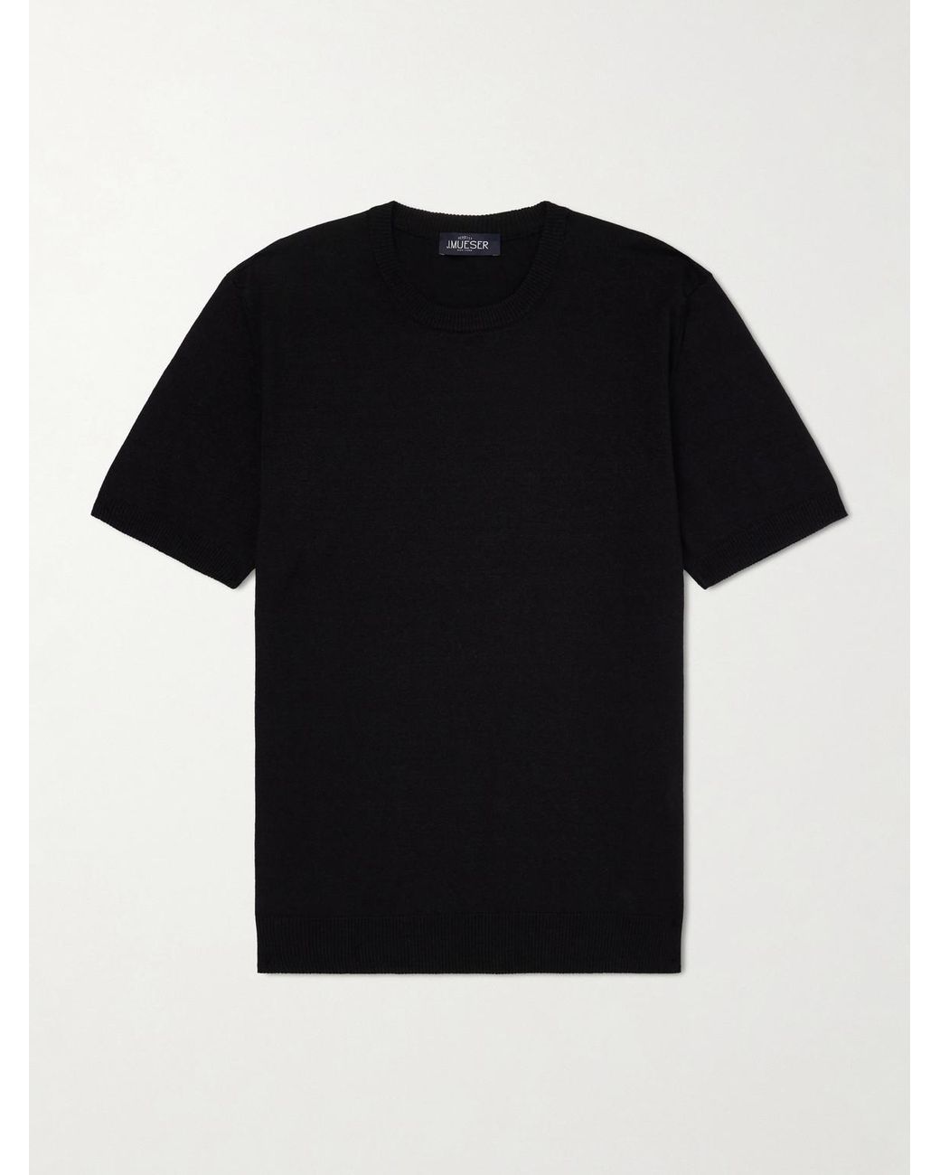 J. Mueser Black Knitted Linen And Cotton-blend T-shirt for men