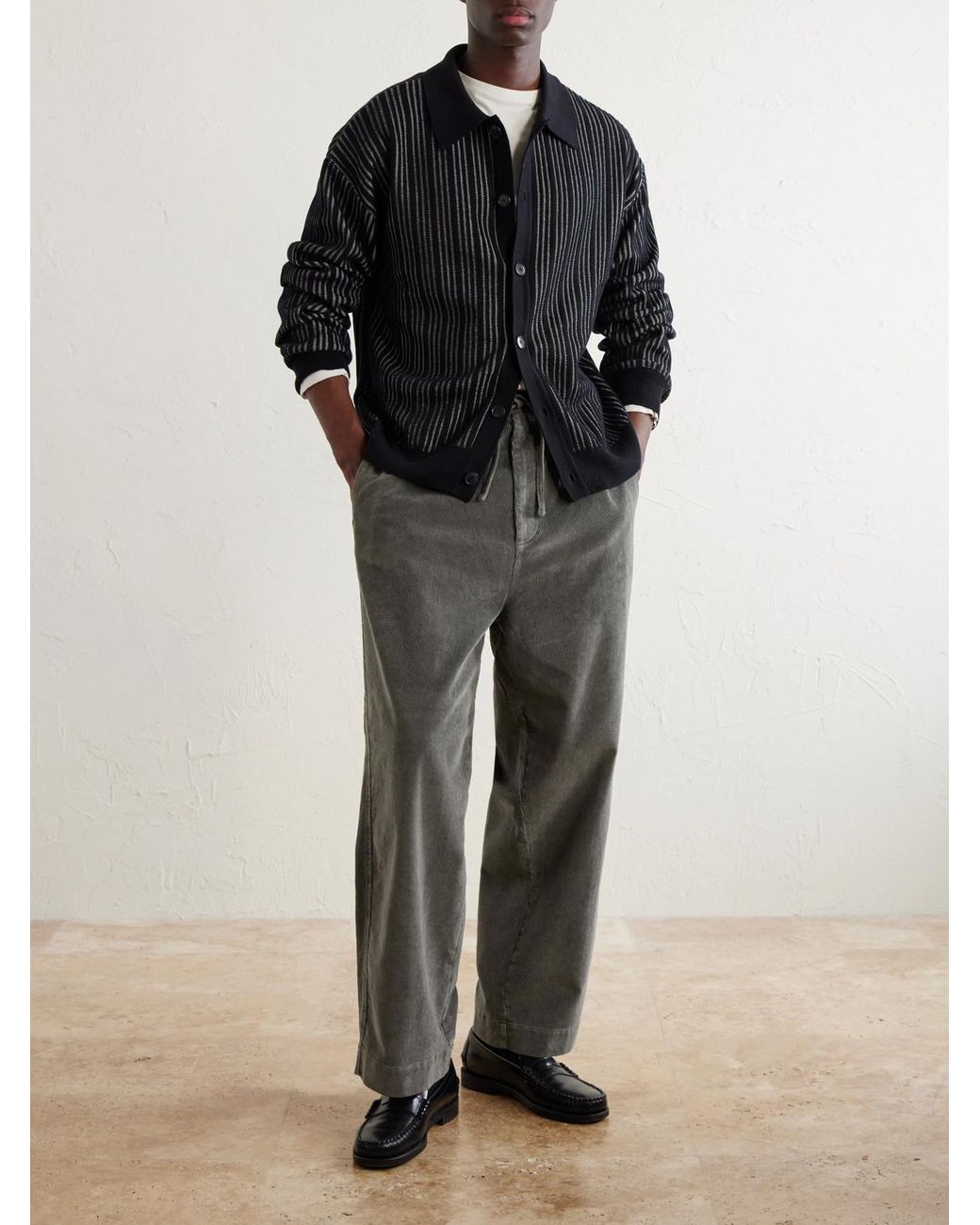 Officine Generale Gray Fernand Wide-Leg Cotton-Blend Corduroy Trousers for men