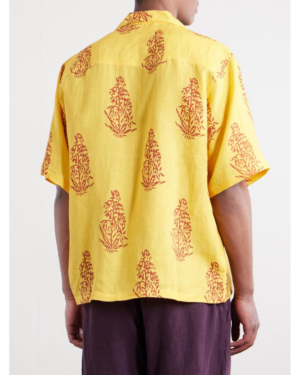 Kartik Research Yellow Camp-Collar Printed Linen Shirt for men