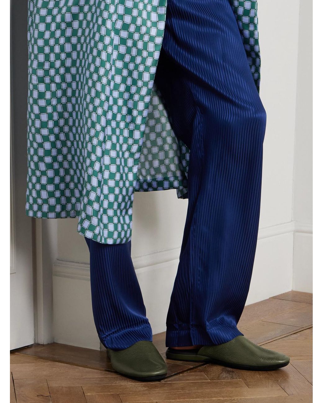 Charvet Green Leather Slippers for men