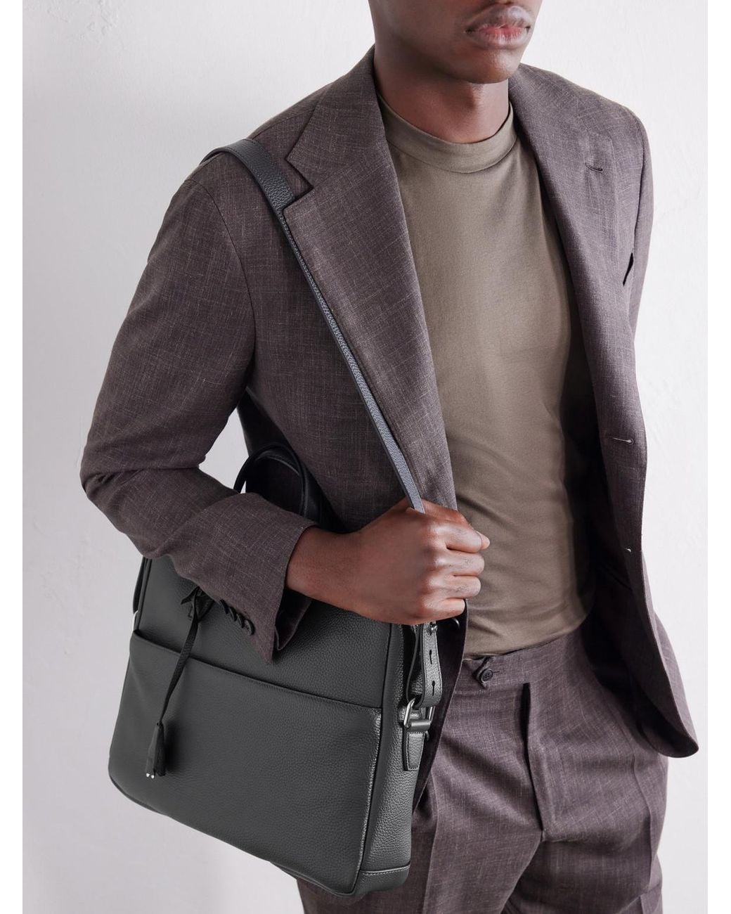Brioni Black Full-Grain Leather Briefcase for men