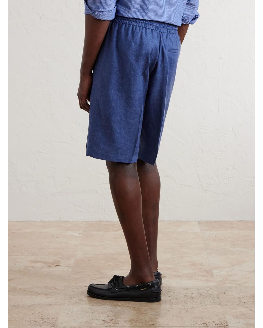 Paul Smith Blue Pleated Linen Drawstring Shorts for men
