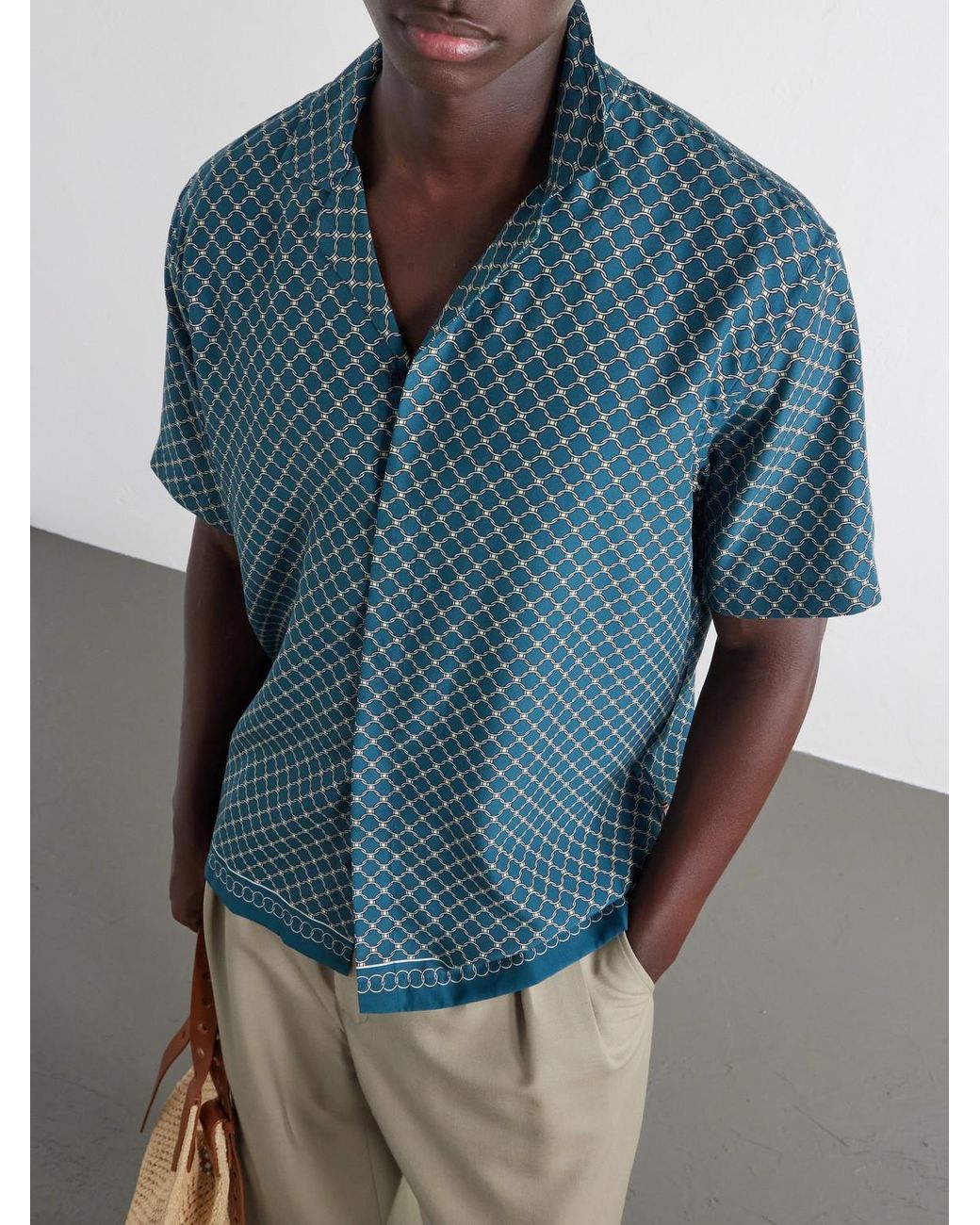 Orlebar Brown Blue Maitan Camp-Collar Printed Lyocell Shirt for men