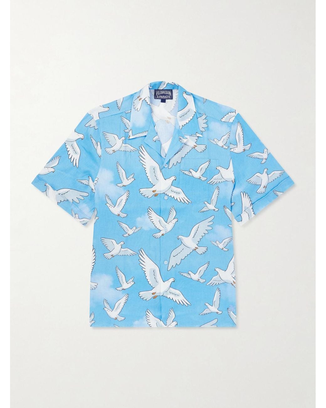 Vilebrequin Blue 3.Paradis Chelly Printed Camp-Collar Linen Shirt for men