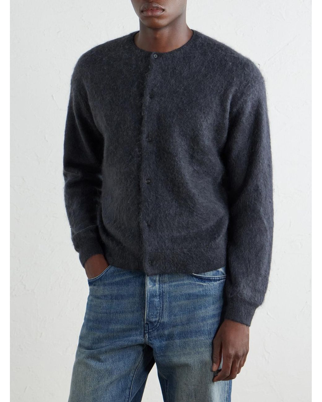 Auralee Blue Garment-Dyed Alpaca Cardigan for men