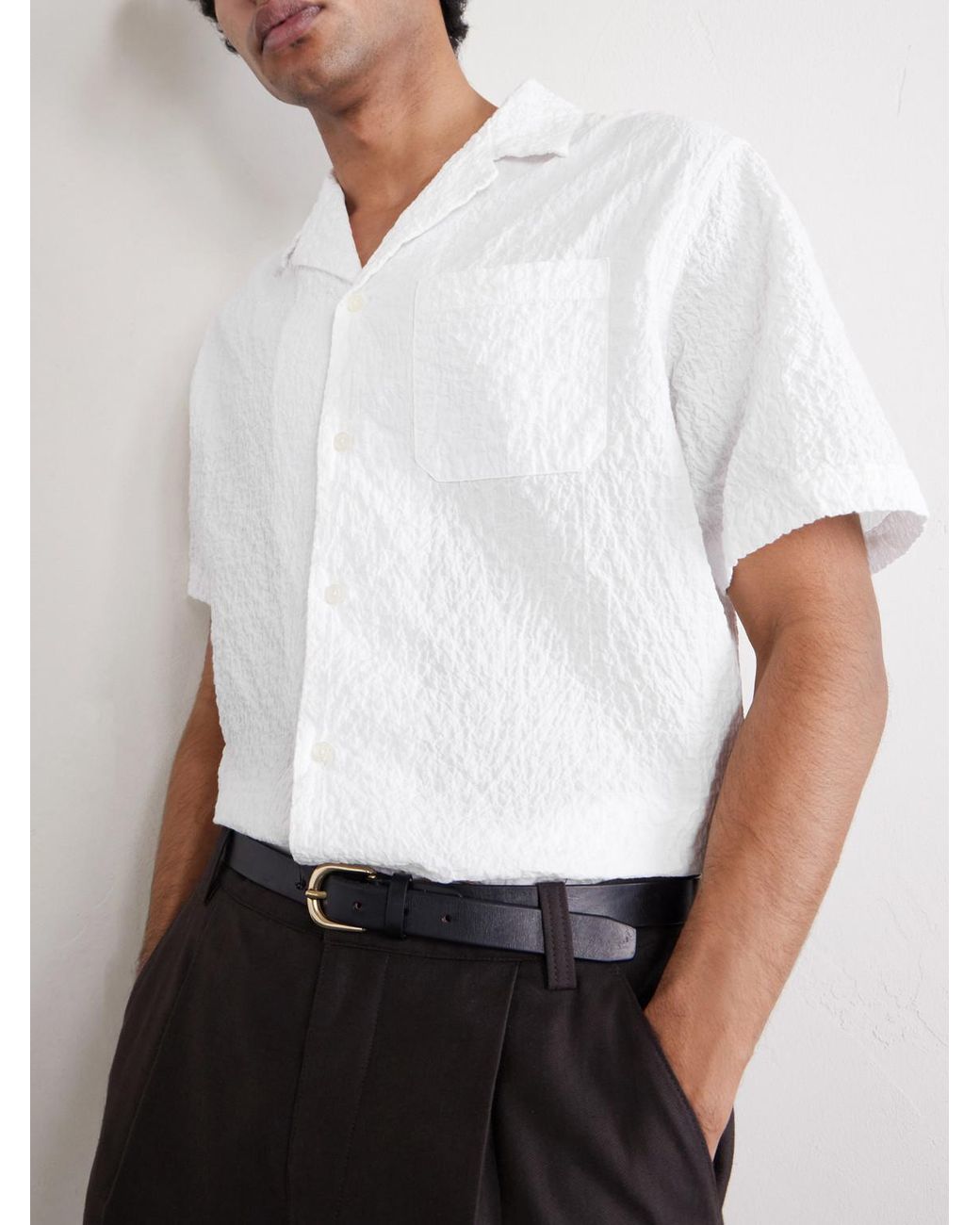 Altea White Hadley Seersucker Cotton Shirt for men