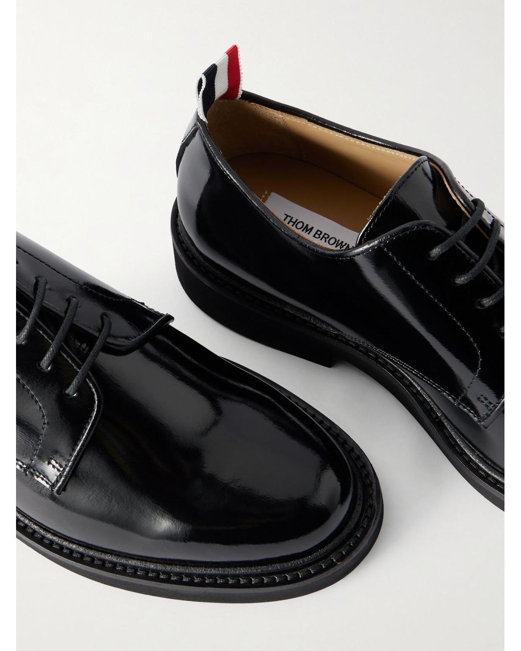Thom Browne Black Uniform Polished-Leather Derby Shoes for men