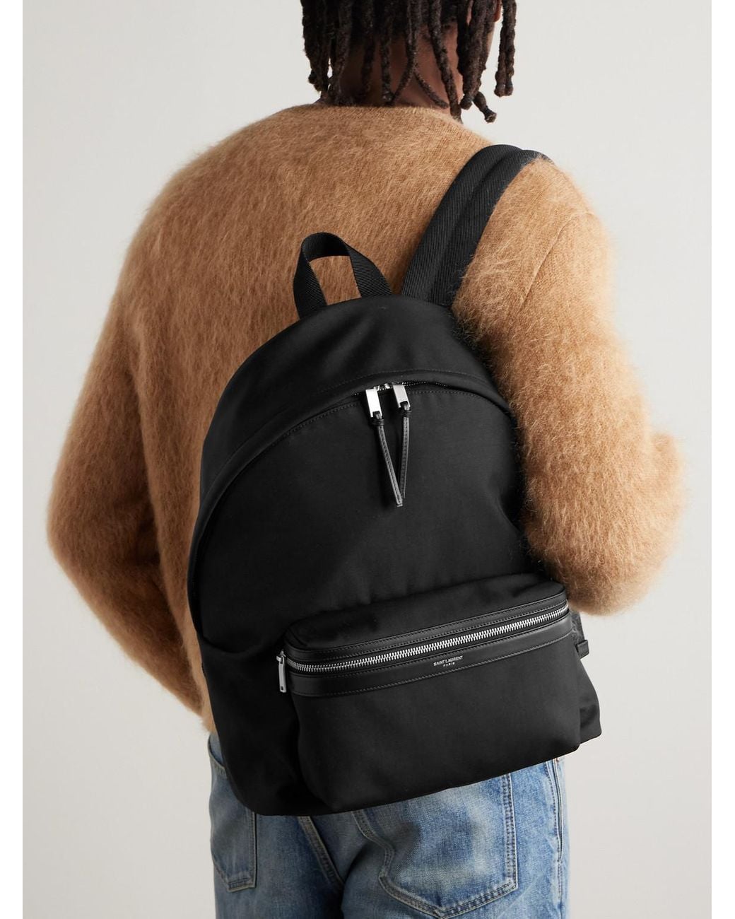 Saint Laurent Black City Leather-trimmed Canvas Backpack for men