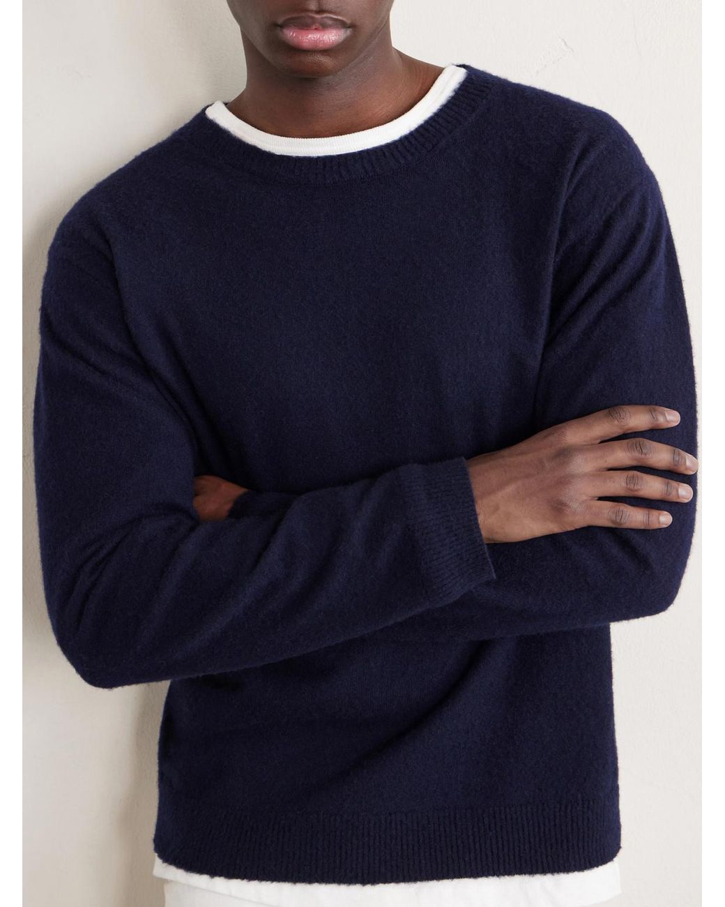 Auralee Blue Brushed Cashmere And Cotton-Blend Sweater for men