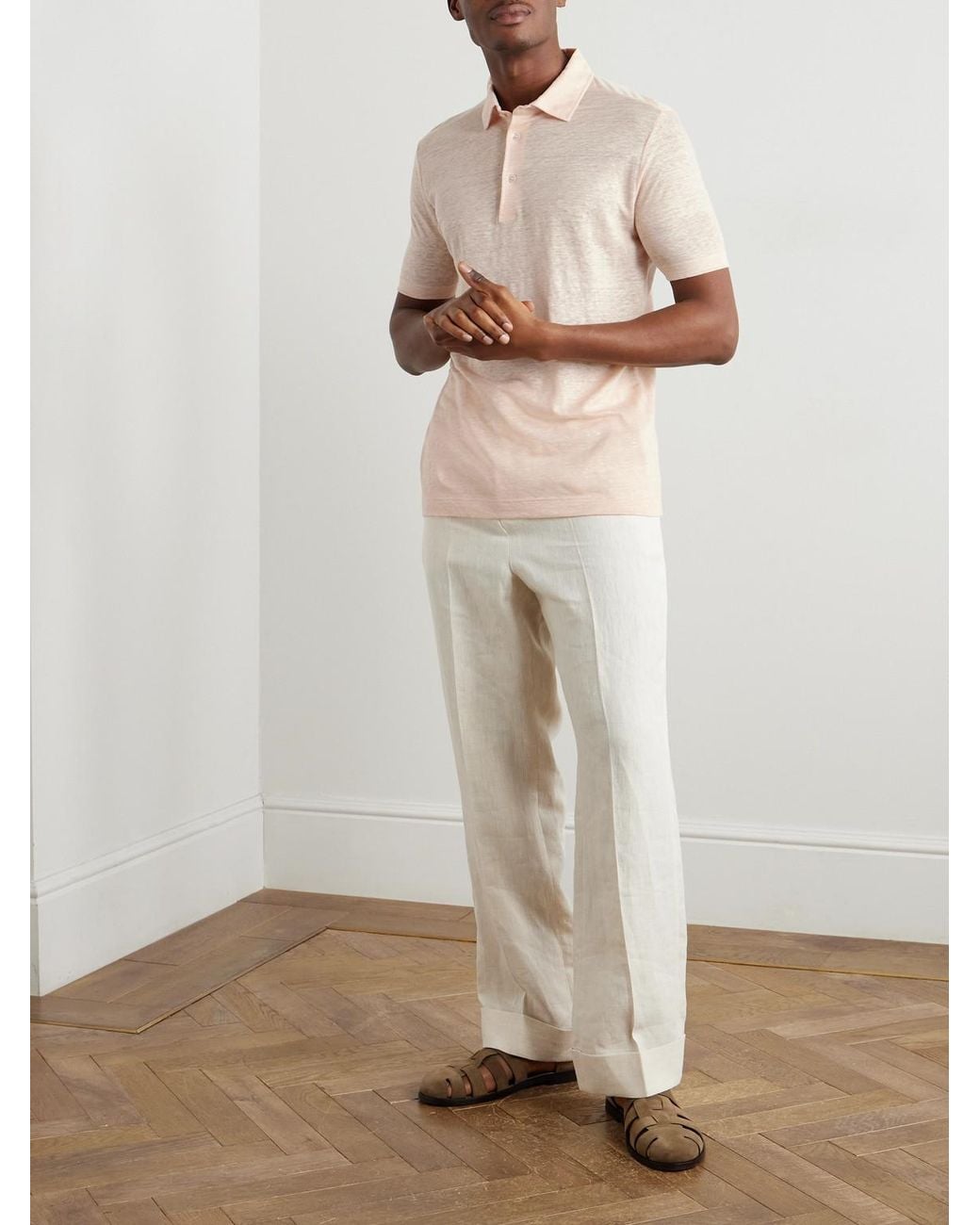 Loro Piana Natural Linen Polo Shirt for men