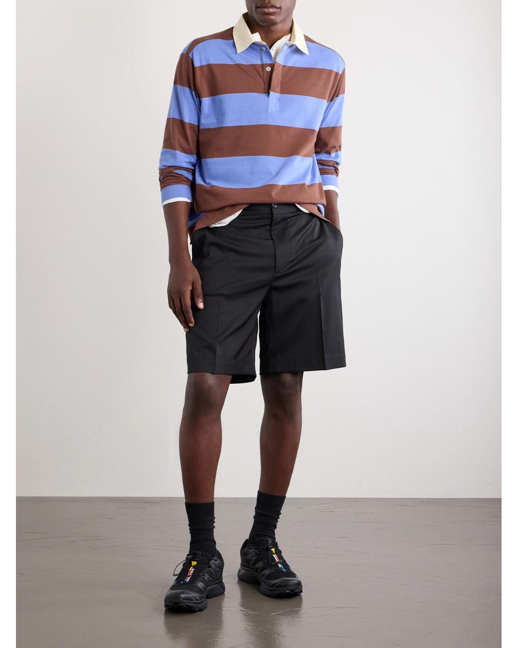 Moncler Blue Logo-Appliquéd Striped Cotton-Jersey Polo Shirt for men