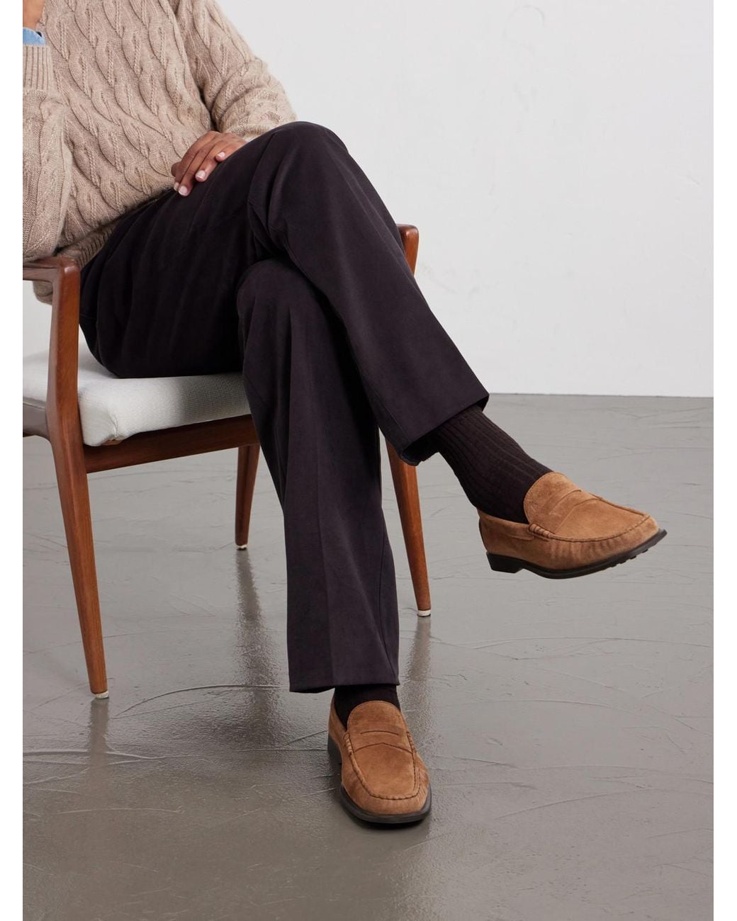 Tod's Brown Gathered Suede Penny Loafers for men