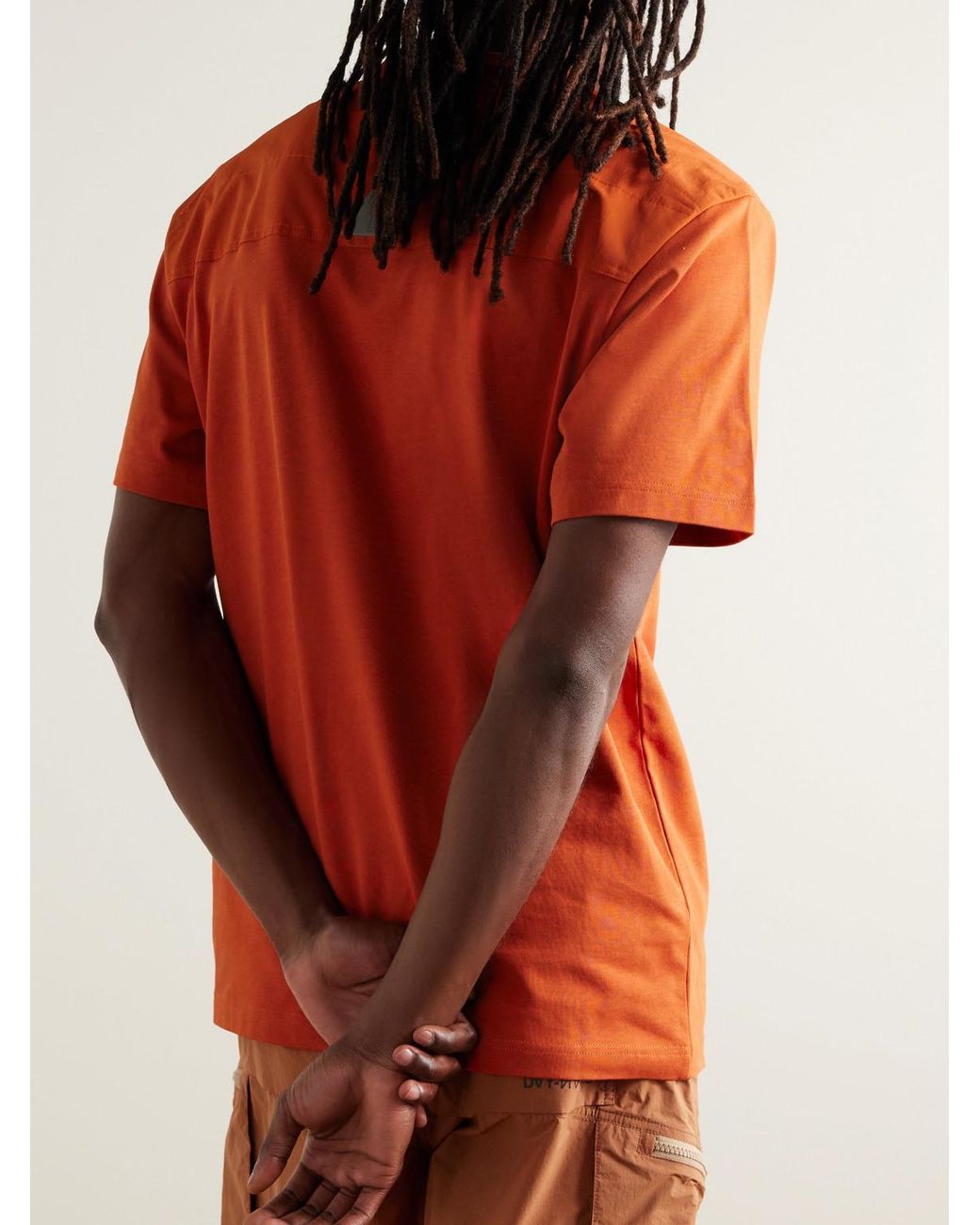 Moncler Orange Logo-appliquéd Shell-trimmed Combed Cotton-jersey T-shirt for men
