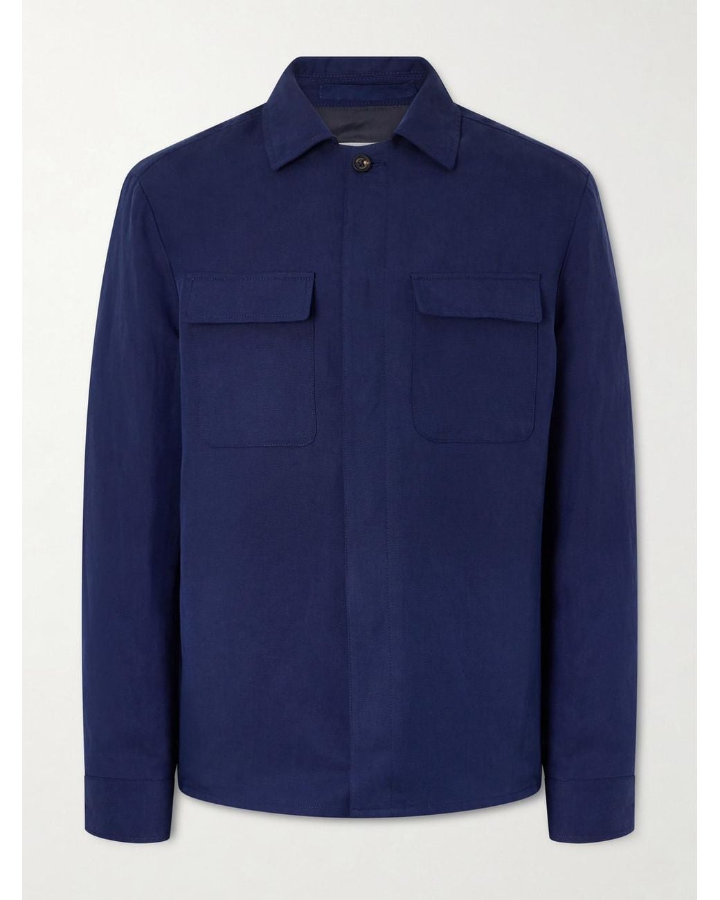 Eleventy Blue Lyocell And Linen-blend Shirt for men