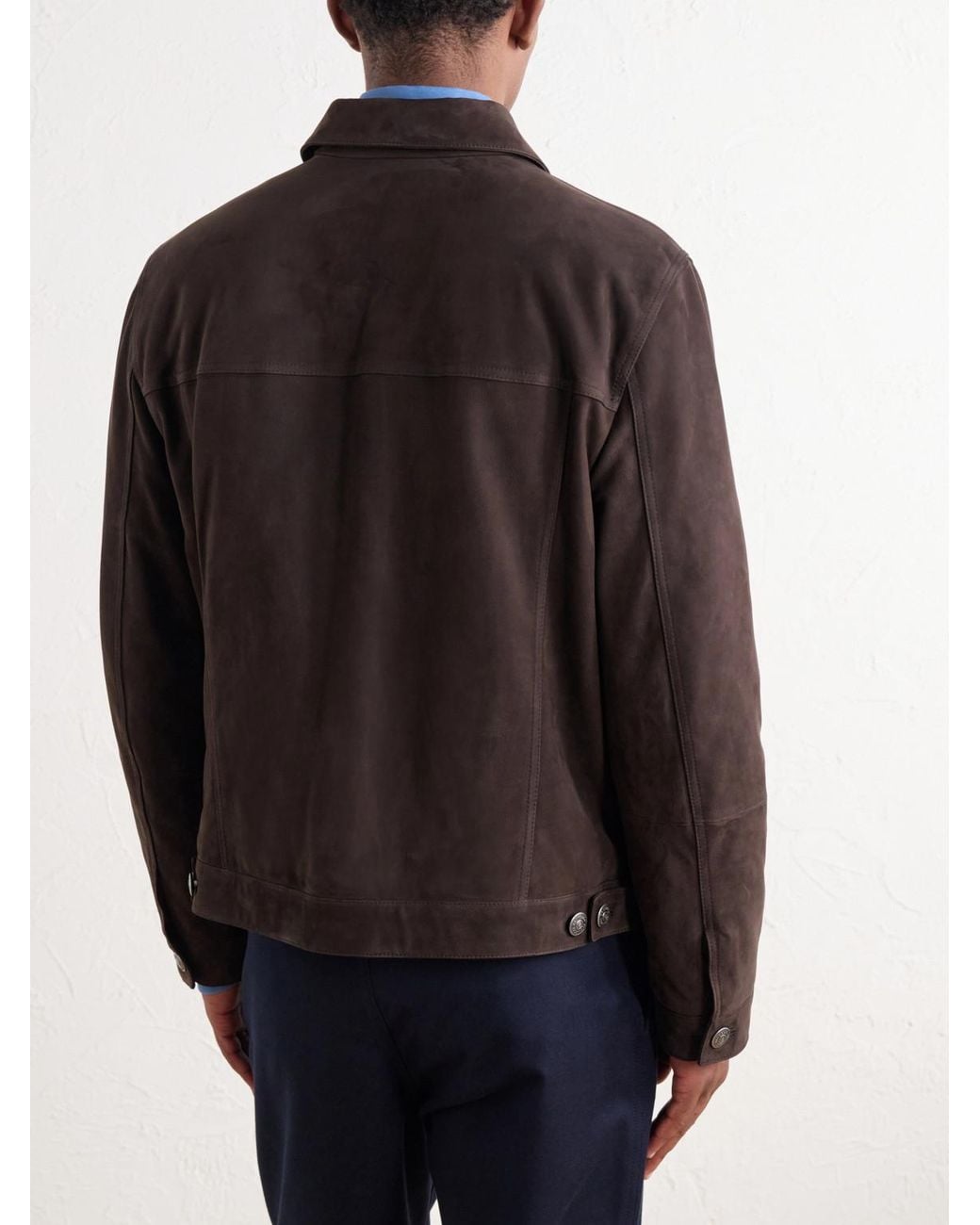 Brunello Cucinelli Black Pintucked Suede Jacket for men