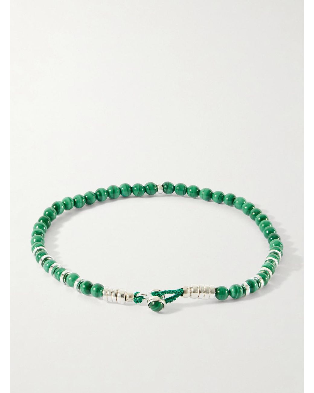 Mikia Green Circle 4 Sterling, Malachite And Hematite Beaded Bracelet for men