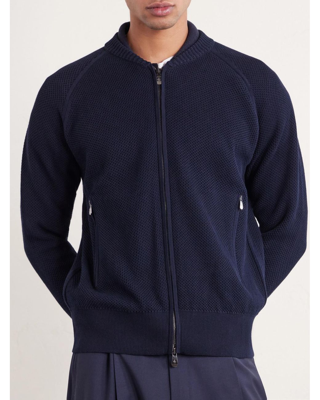 Piacenza 1733 Blue Slim-Fit Honeycomb-Knit Cotton Bomber Jacket for men
