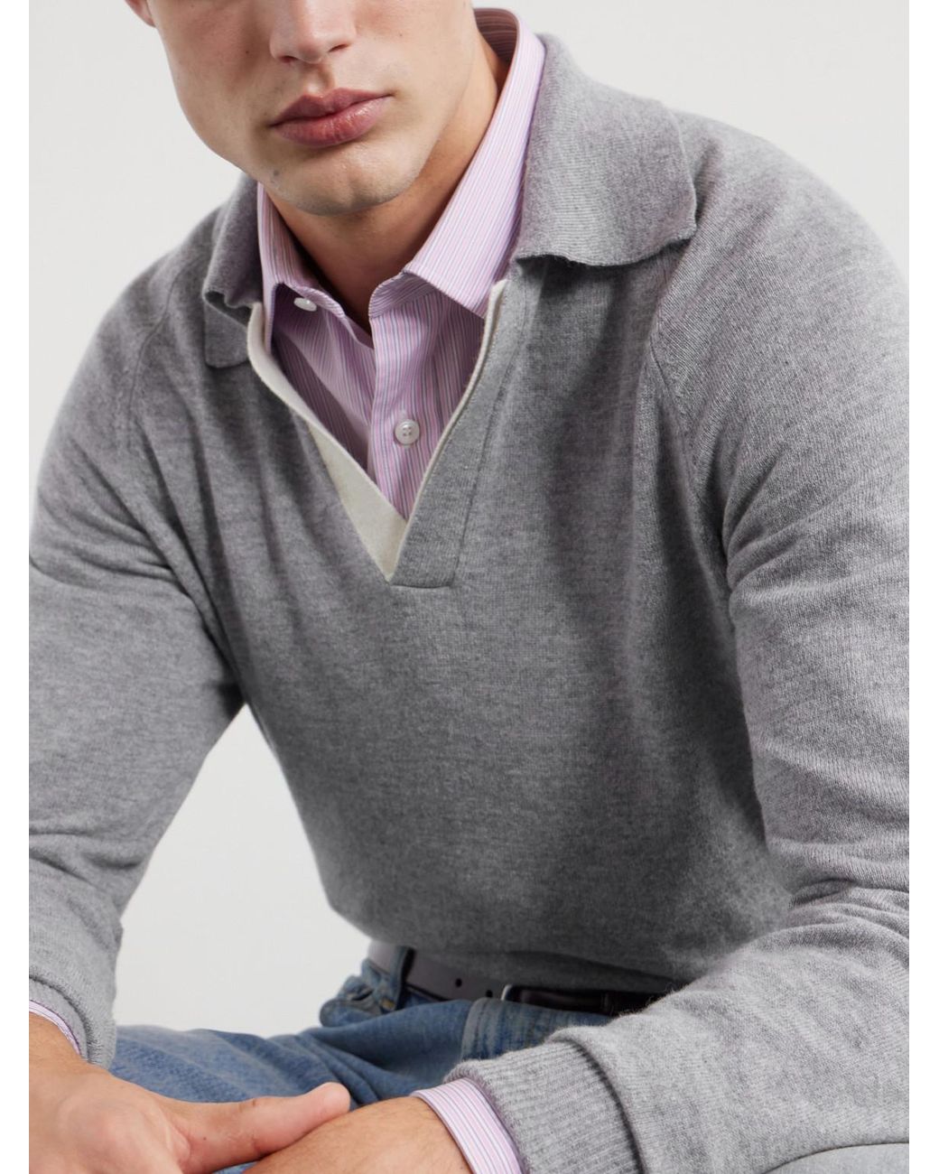 Lardini Gray Wool And Cashmere-Blend Polo Shirt for men