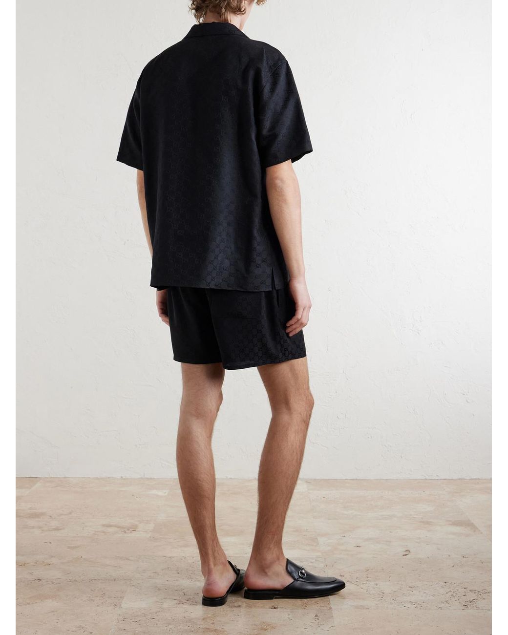 Gucci Blue Straight-Leg Logo-Jacquard Silk Shorts for men