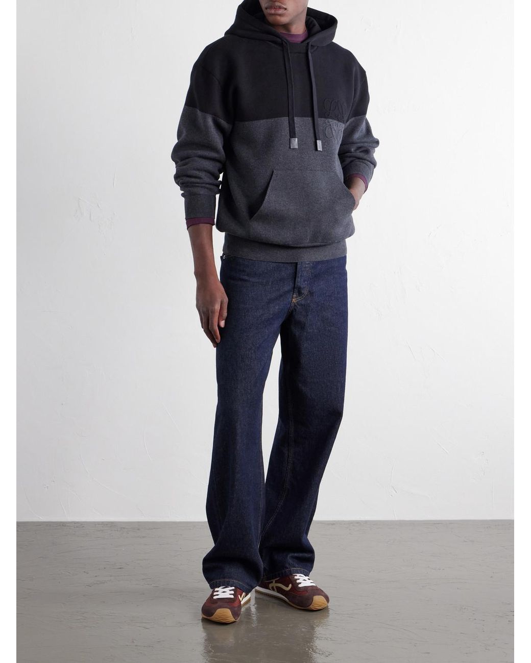 Loewe Blue Anagram-Embossed Leather-Trimmed Cotton-Jersey Hoodie for men