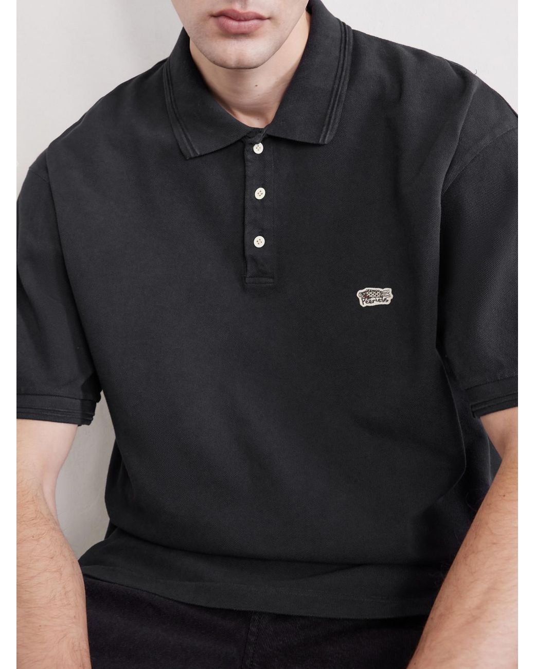 Visvim Black Mondo Logo-embroidered Cotton-piqué Polo Shirt for men