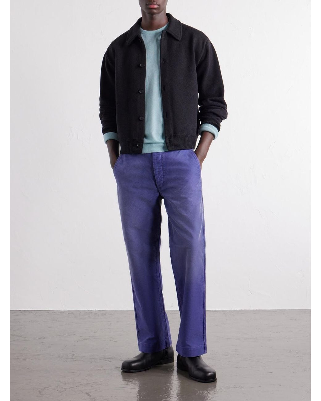 Auralee Blue Wool Cardigan for men