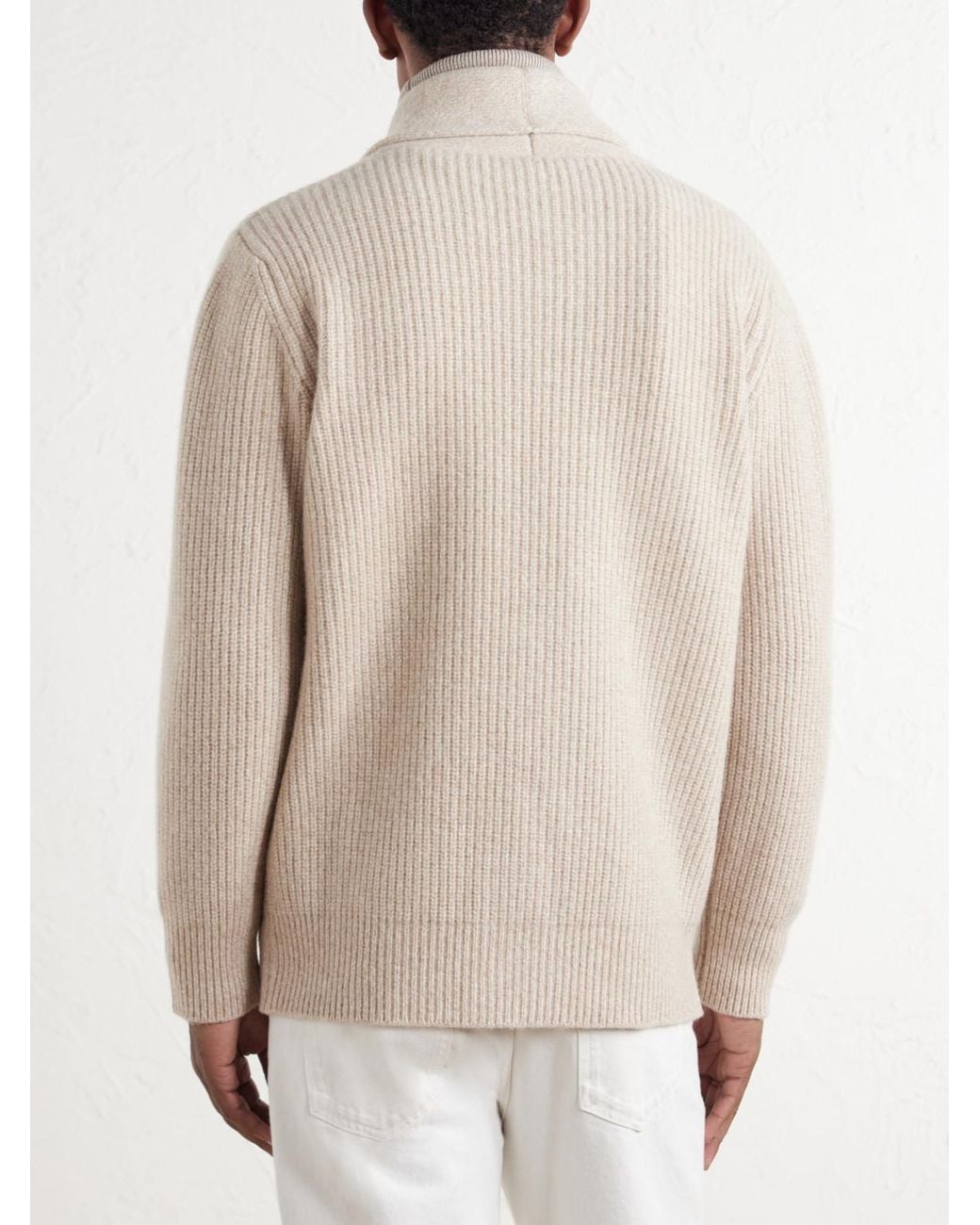 De Petrillo Natural Ribbed Merino Wool And Cashmere-Blend Cardigan for men