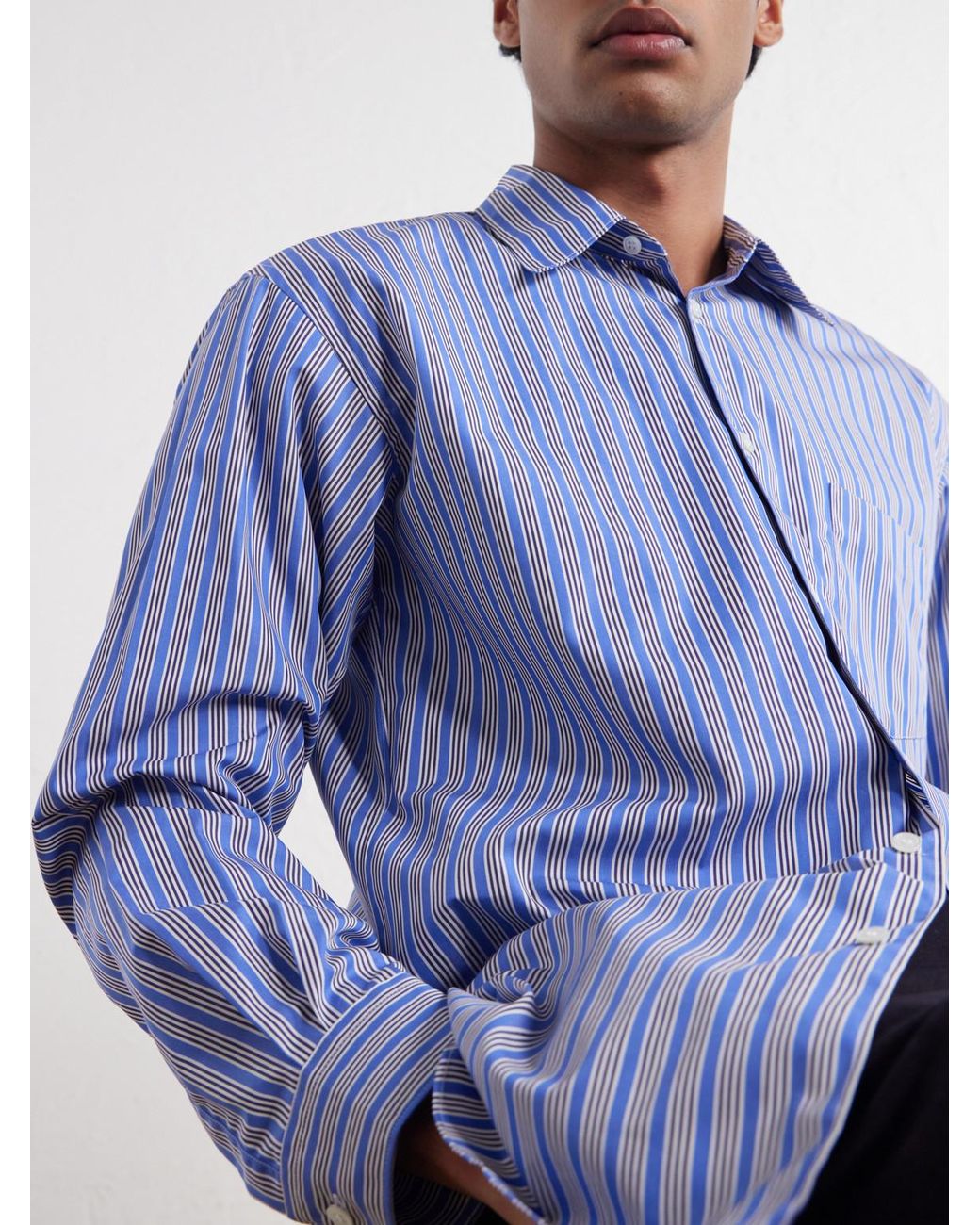 Comme des Garçons Blue Striped Cotton-Poplin Shirt for men