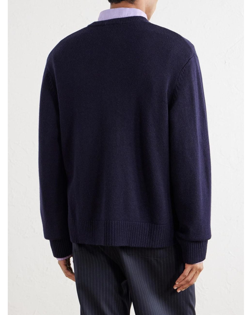 Officine Generale Blue Manoe Merino Wool And Cashmere-Blend Cardigan for men