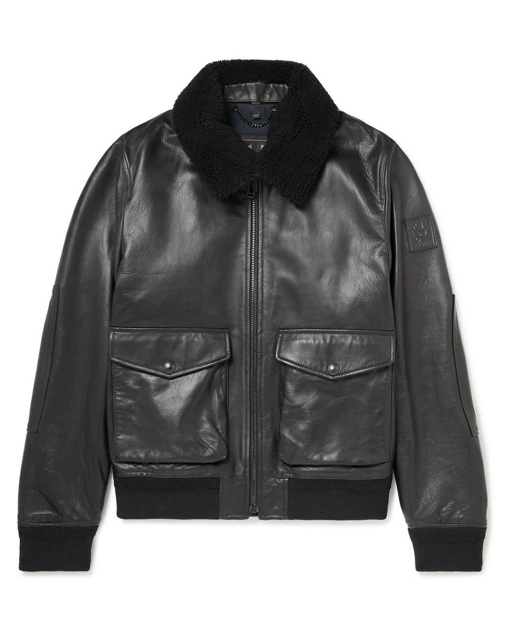 Belstaff Chart Shearling-trimmed Leather Jacket in Black for Men | Lyst