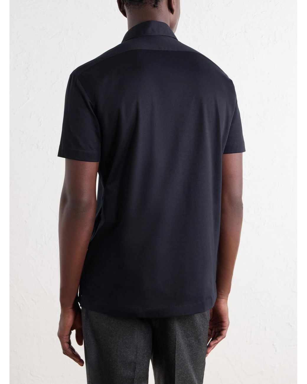 Kiton Black Cotton-Jersey Polo Shirt for men
