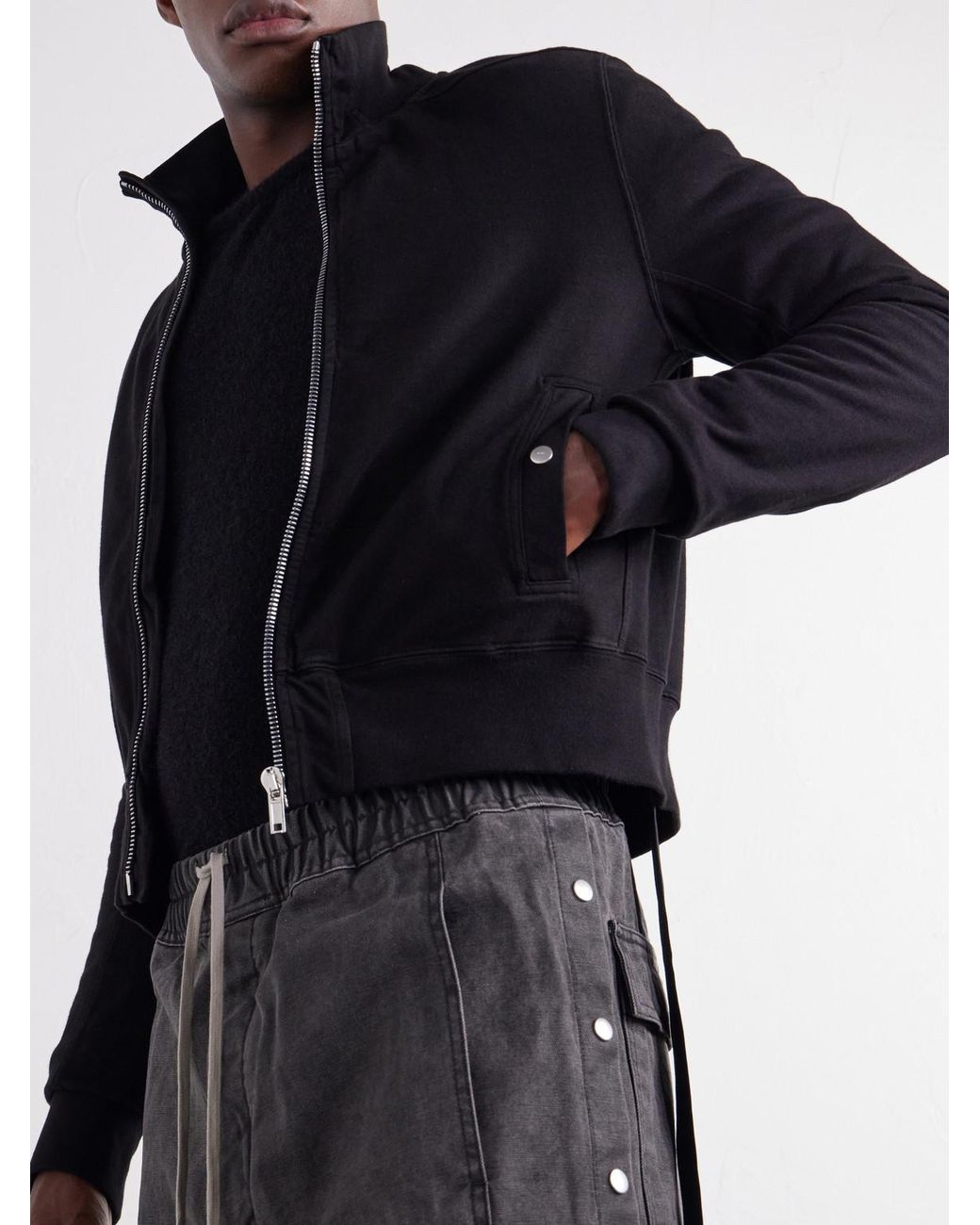 Rick Owens Black Rev Cotton-Jersey Zip-Up Sweatshirt for men