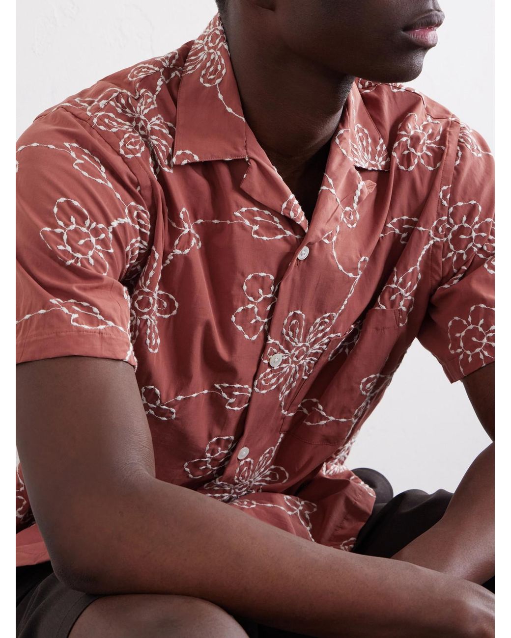 Portuguese Flannel Pink Compota Embroidered Cotton-Blend Shirt for men