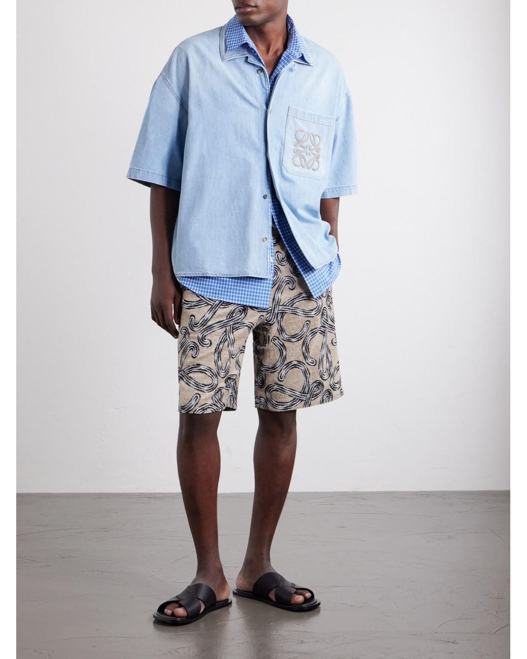 Loewe Blue Paula's Ibiza Logo-Embroidered Denim Shirt for men