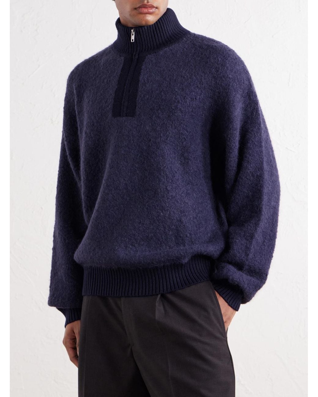 Aimé Leon Dore Blue Wool-Blend Felt Half-Zip Sweater for men