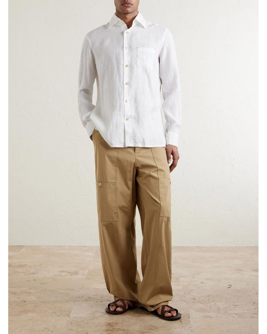Kiton White Straight Cut Linen Shirt for men