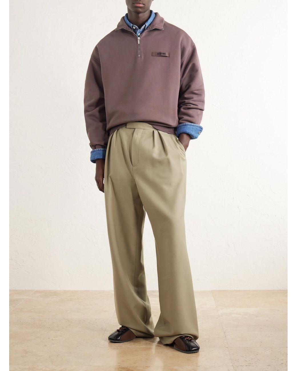 Jacquemus Purple Logo-Appliquéd Cotton-Jersey Half-Zip Sweatshirt for men