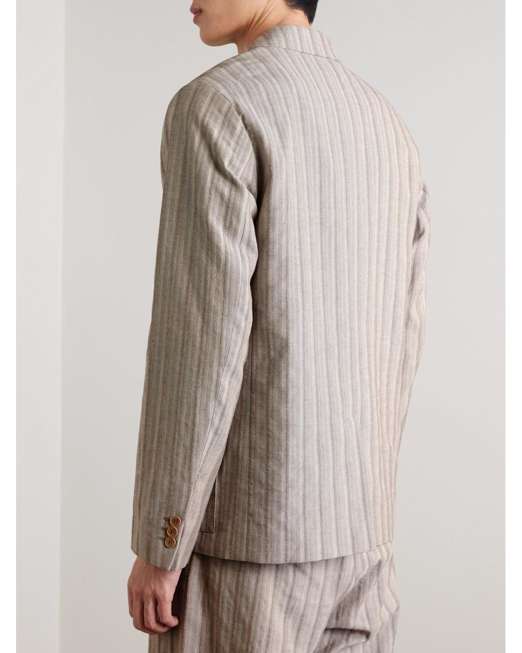 NN07 Natural Jordin 10058 Double-Breasted Striped Cotton-Blend Herringbone Suit Jacket for men