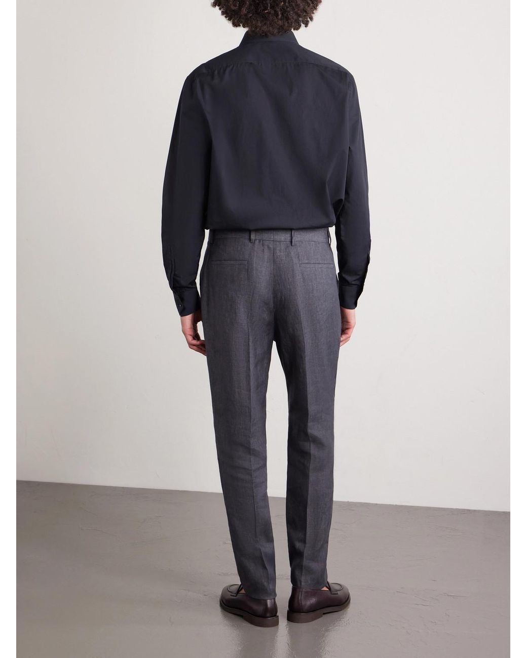 Brunello Cucinelli Gray Slim-fit Pleated Linen Suit Trousers for men