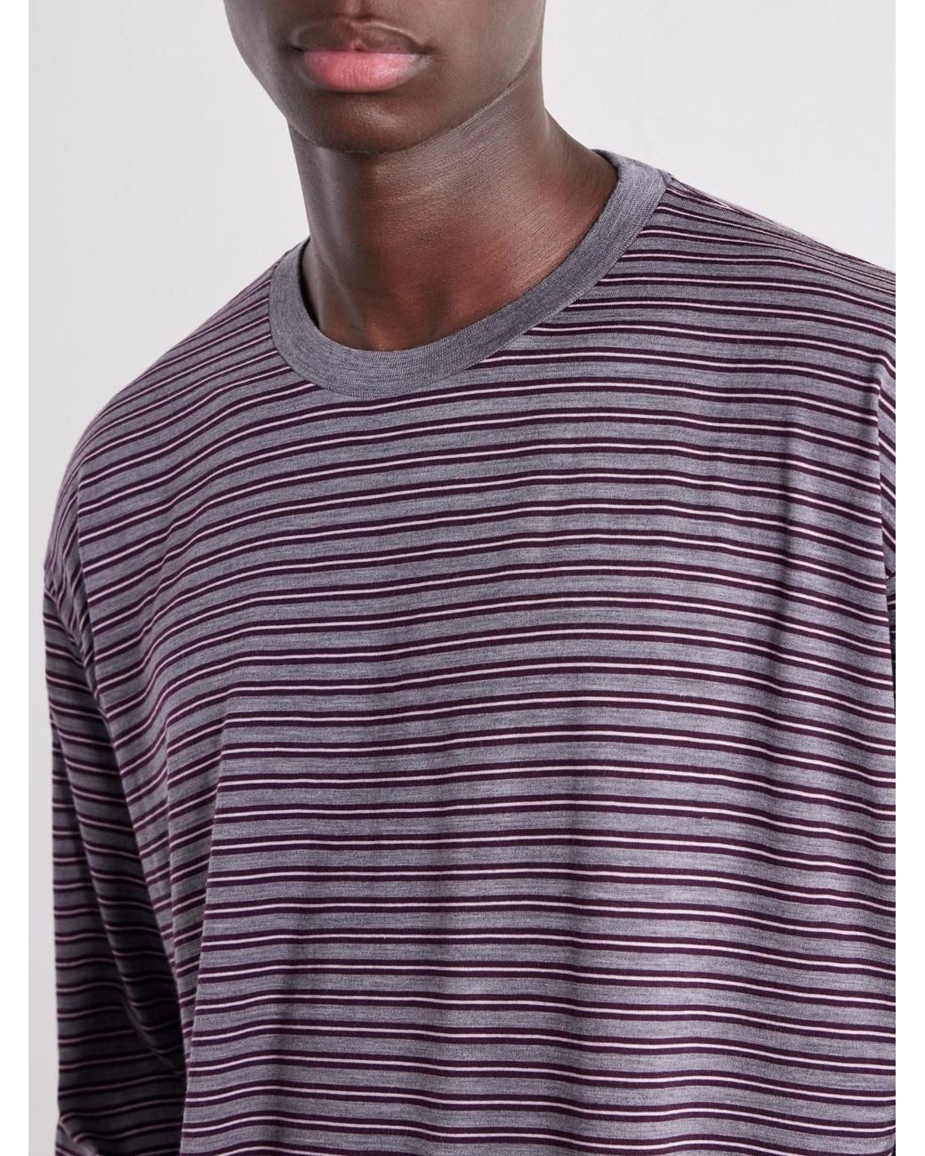 Auralee Purple Striped Wool-Jersey T-Shirt for men