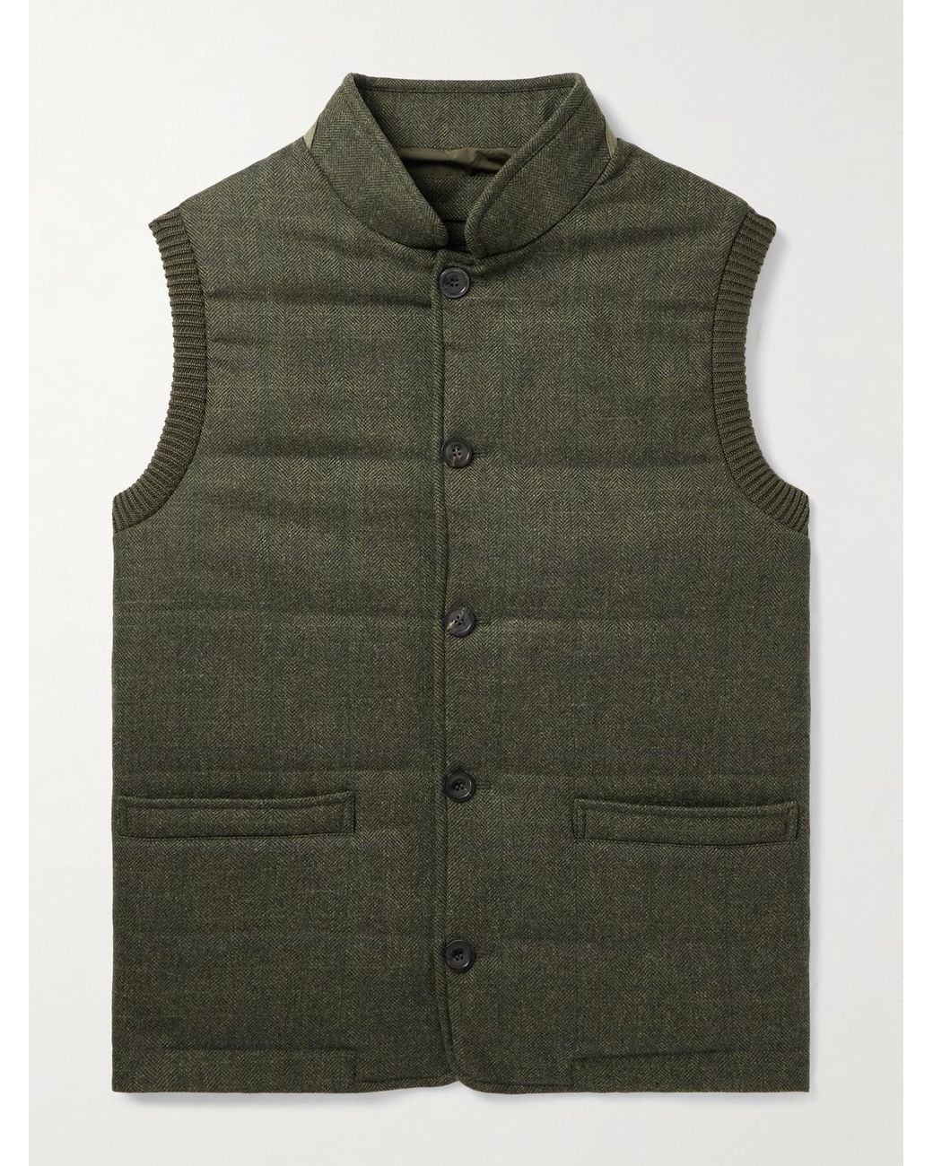 James Purdey & Sons Green Padded Herringbone Wool-Blend Gilet for men