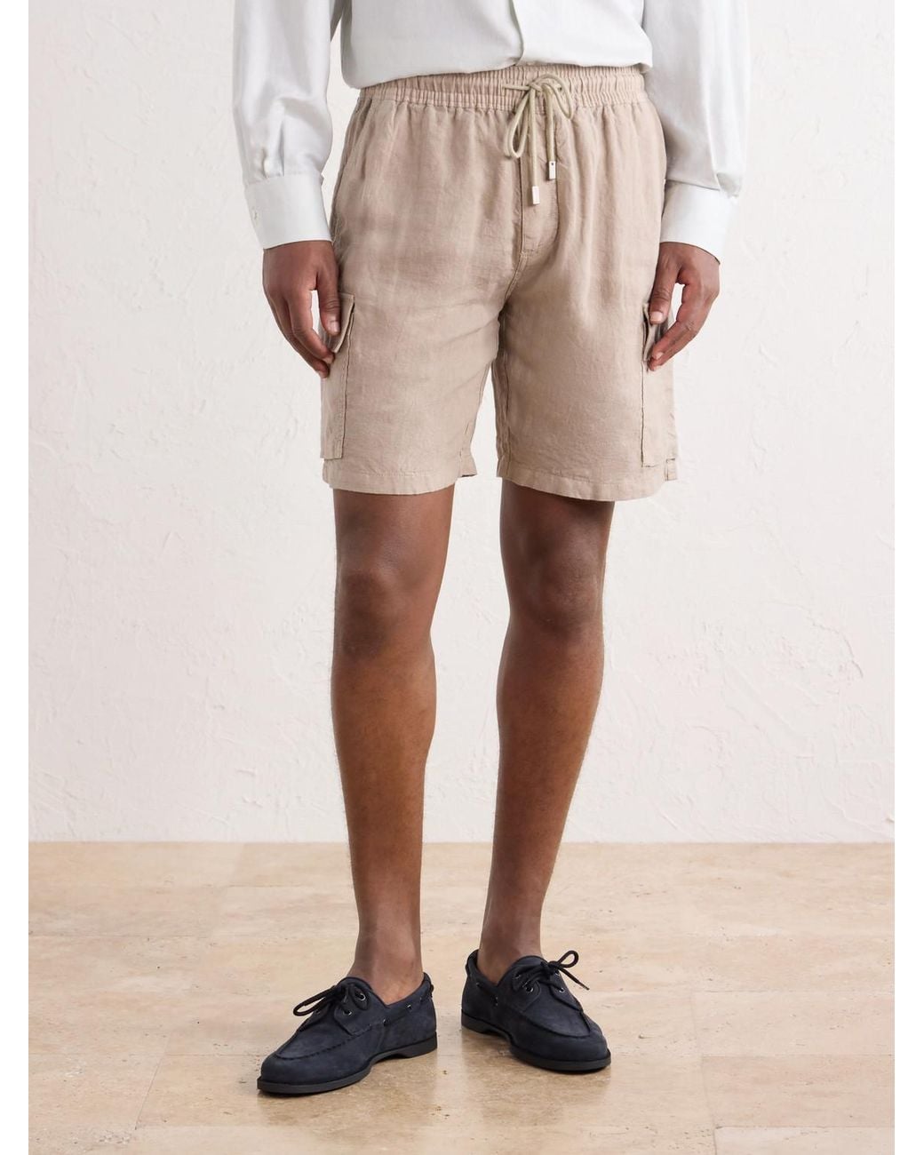 Vilebrequin Natural Baie Straight-Leg Linen Drawstring Cargo Shorts for men