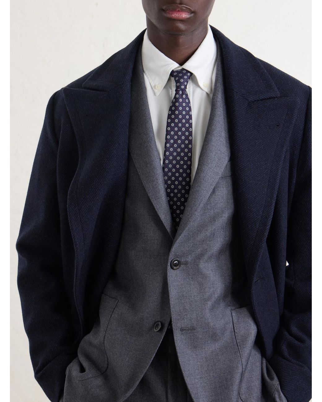 Boglioli Blue Double-breasted Herringbone Virgin Wool Suit Jacket for men