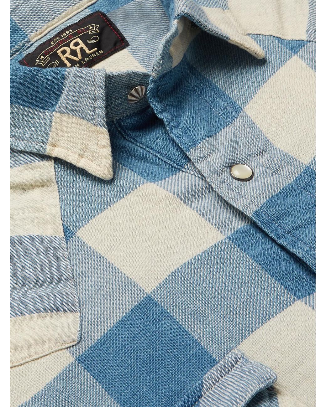 RRL Blue Buffalo-checked Cotton And Linen-blend Flannel Shirt for men