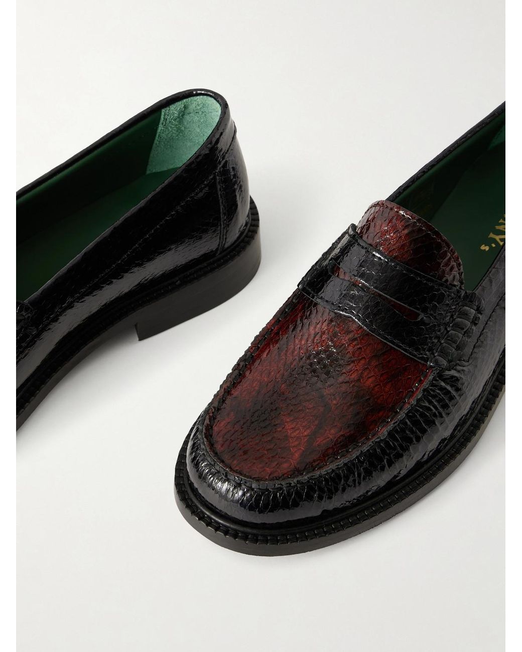 VINNY'S Black Yardee Snake-effect Patent-leather Loafers for men